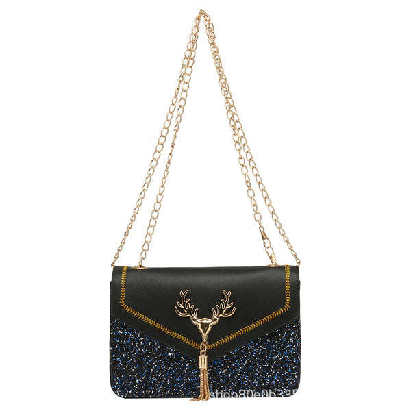 Sequins & Reindeer Crossbody Bag - Black