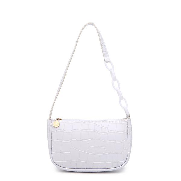 Embossed crocodile shoulder bag - White