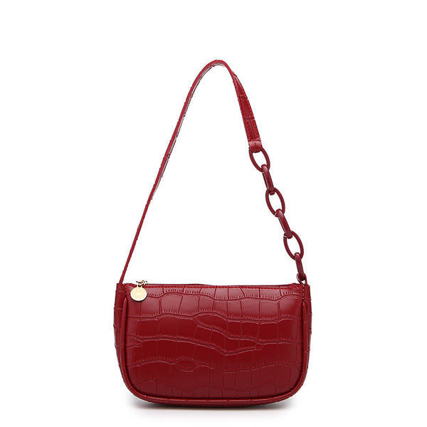 Embossed crocodile shoulder bag - Burgundy