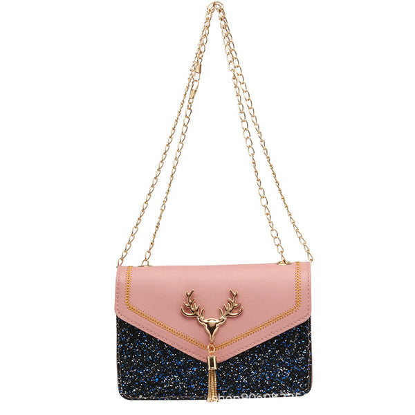 Sequins & Reindeer Crossbody Bag - Pink