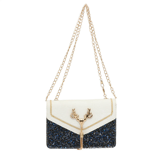 Sequins & Reindeer Crossbody Bag - White