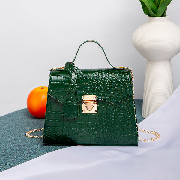 Crocodile Embossed Structured Bag - Green