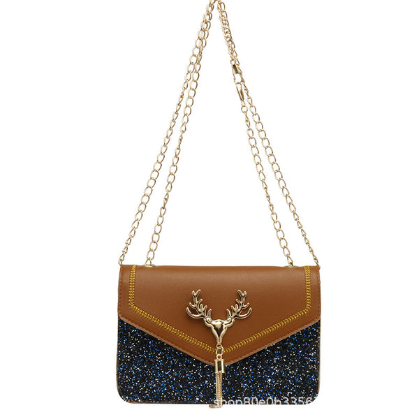 Sequins & Reindeer Crossbody Bag - Brown