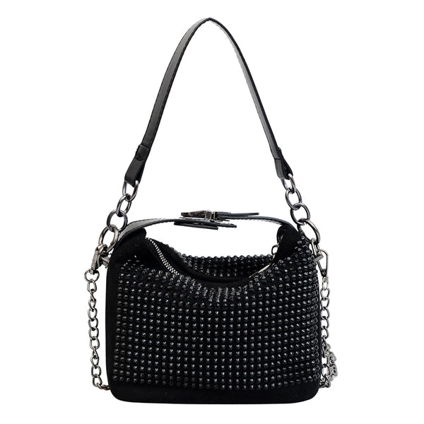 Rhinestone Crossbody Bag - Black