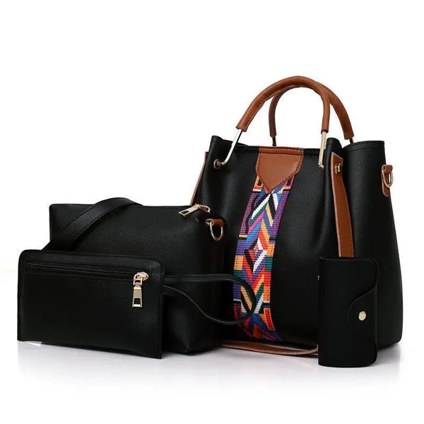 3 Pieces Set Handbag Aztec Bags - Black
