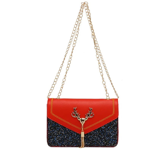 Sequins & Reindeer Crossbody Bag - Red