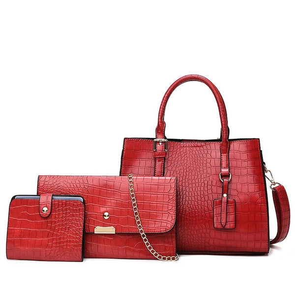 Crocodile Skin Embossed Bag - Red