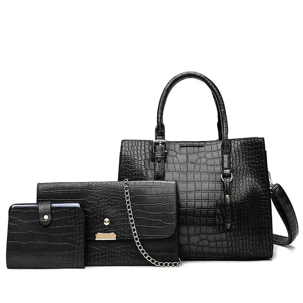 Crocodile Skin Embossed Bag - Black