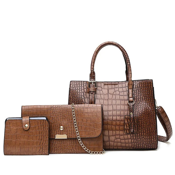 Crocodile Skin Embossed Bag - Brown